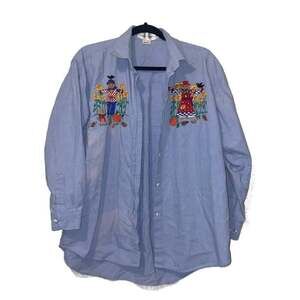 Vintage Casey Coleman Halloween Fall Scarecrow Denim Button-Up Shirt